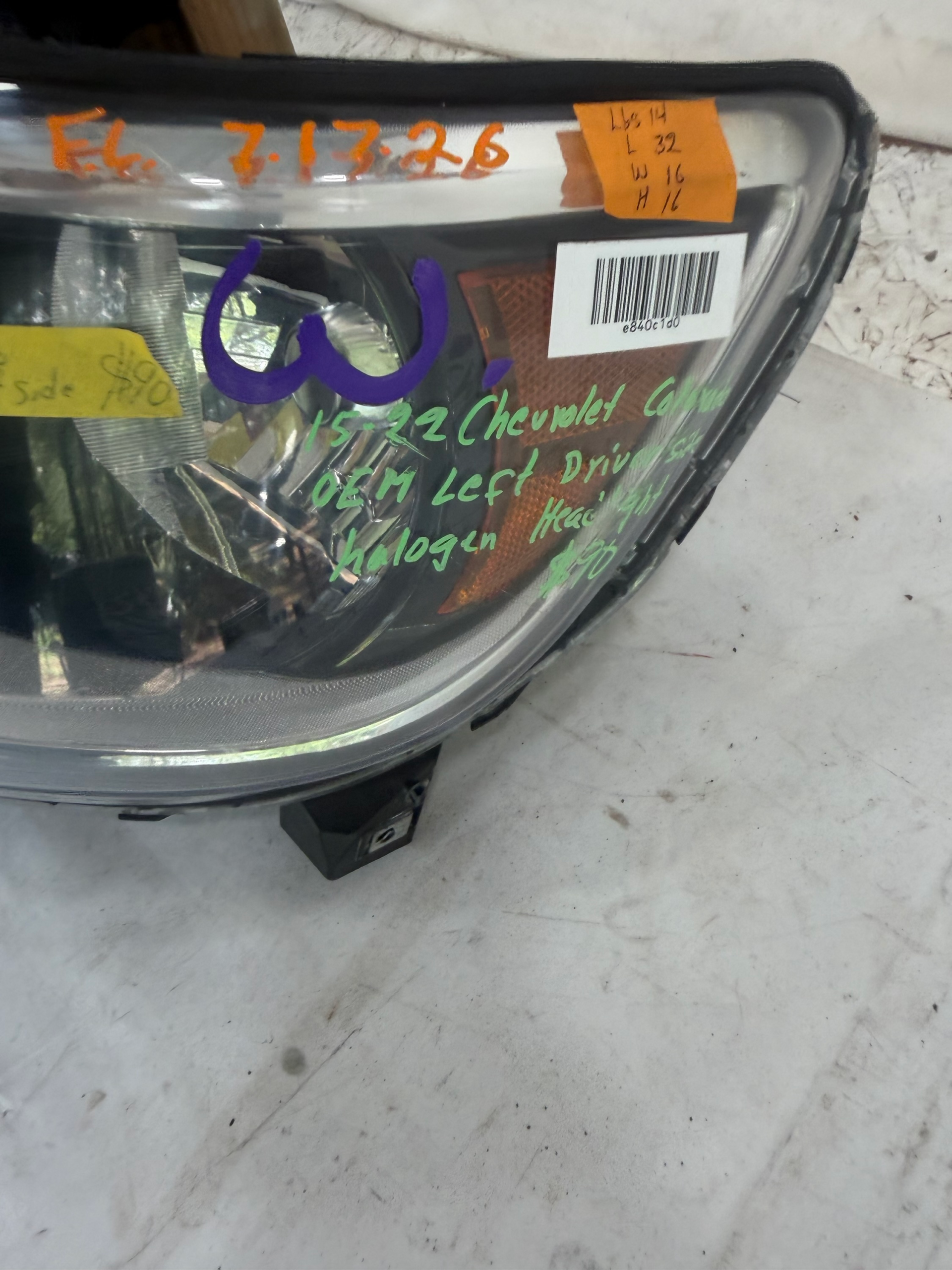 2015-2022 Chevrolet Colorado Halogen Driver Side Headlight